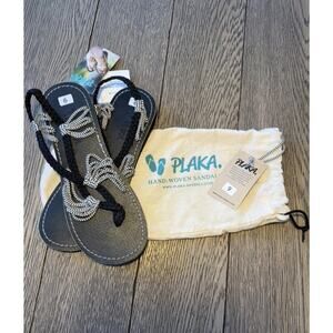 Plaka Palm Sandals Sz 9 Women Black/white Zebra Shoes New W/ Bag